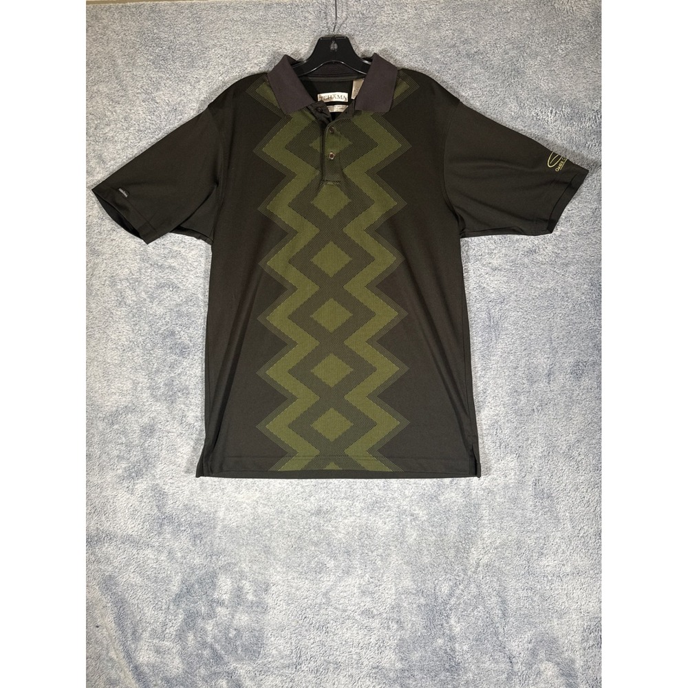 Tehama Mens Oasis Golf Club Polo Shirt Brown Olive Green Geometric Pattern Med